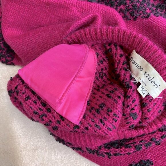 Vintage Franco Valeri Fuchsia Black Textured Knit Crew Neck Sweater M - Picture 10 of 13